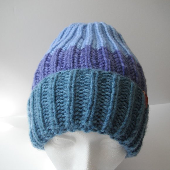 Hand Knitted Hat Toque  Adult Sz - M/S Acrylic Blue/Purple - 010 Hand knit by me - Picture 4 of 8